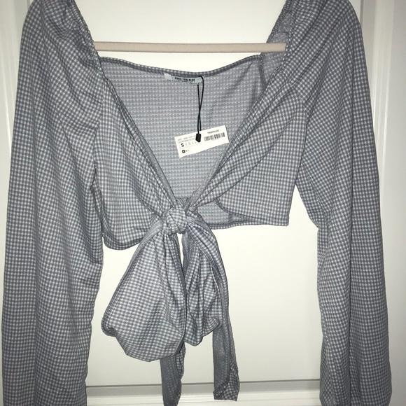 Zara Tops - Long Sleeve Zara Gingham Tie-Front Crop Top (S)